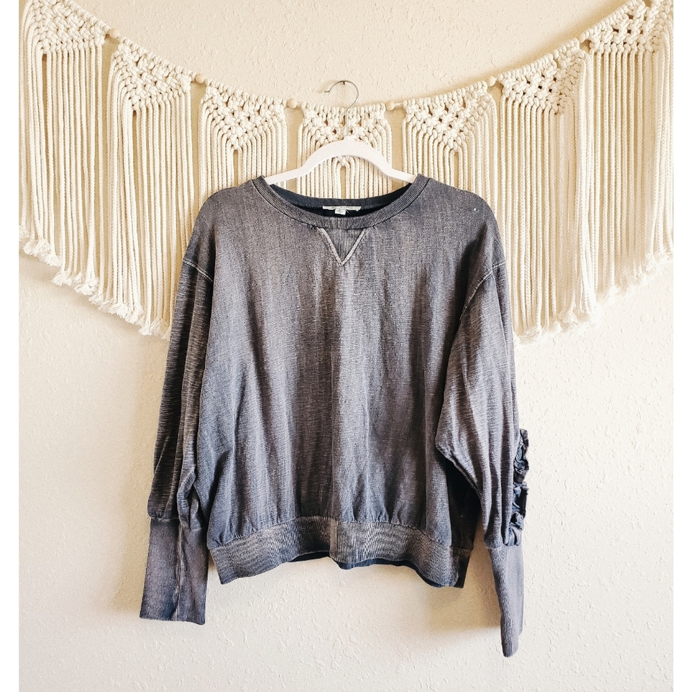 SHE + SKY Blue Burnout Ruffle Sleeve Sweatshirt S